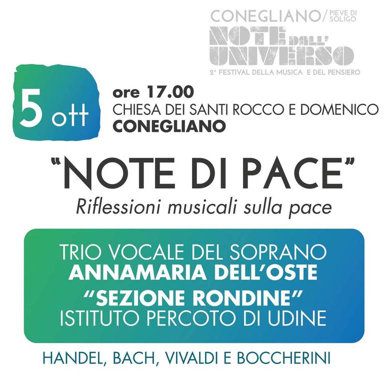 CONEGLIANO: concerto "Note di pace" con la Cittadella della Pace di Rondine